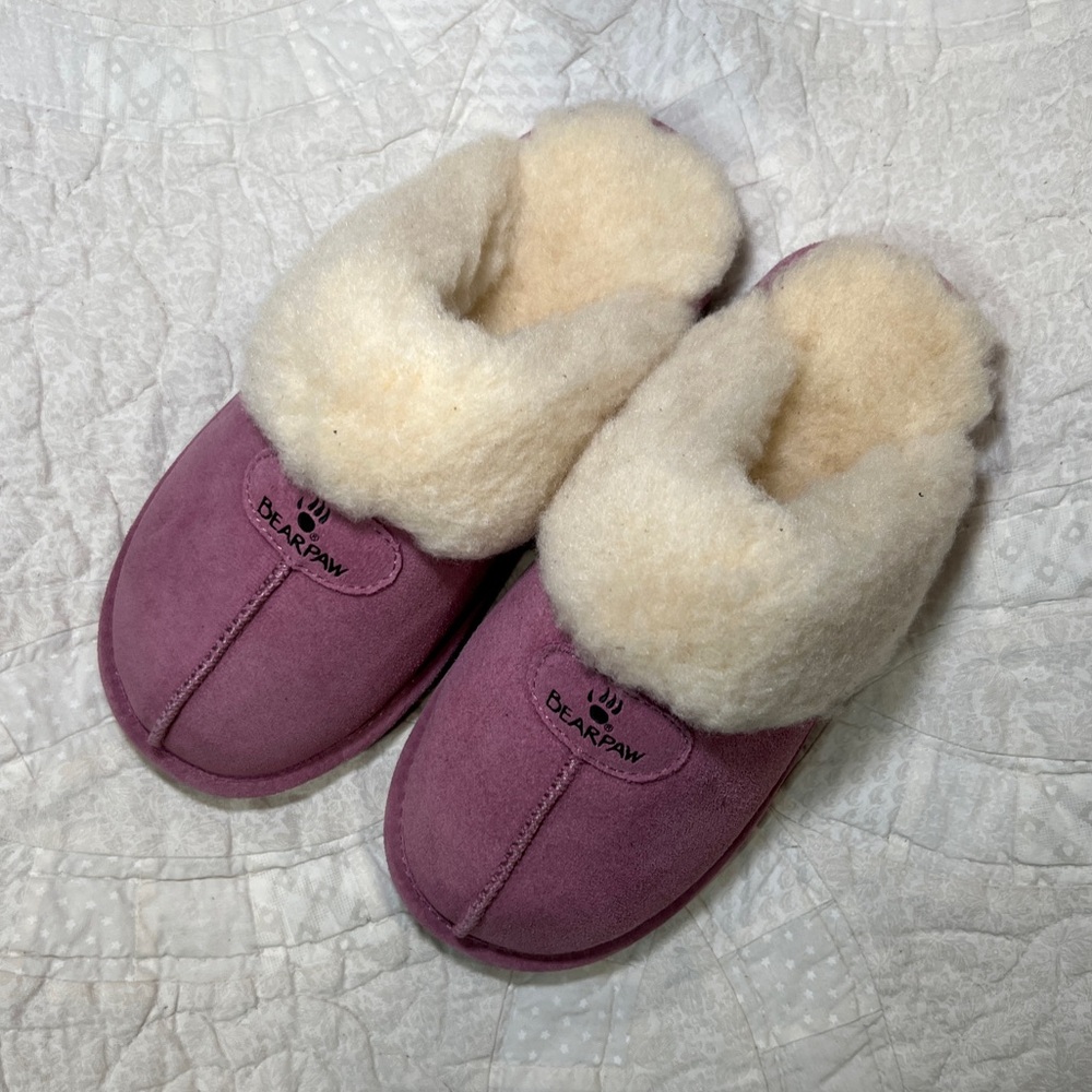 BearPaw Women's Cozy Purple and Cream Slippers